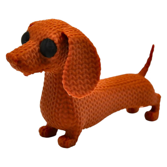 Knitted Dachshund Figurine – Cozy Textured Wiener Dog Sculpture with Faux-Stitched Look – 3D Printed in Canada