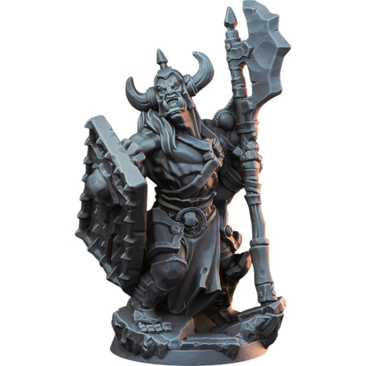 Ork War Master Shielded Warlord Miniature for Wargaming & Painting – Fantasy Orc Leader Figurine for Tabletop RPG – 3D Printed in Canada