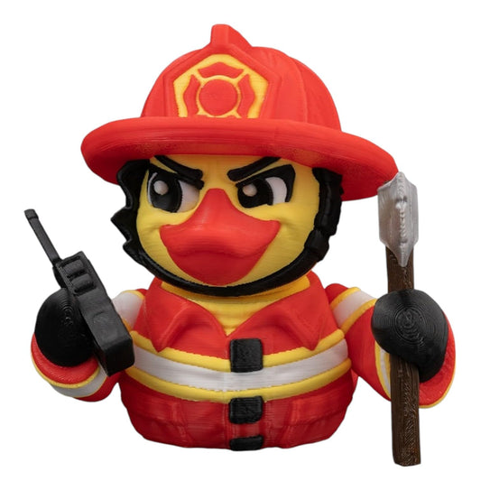 FireFeather Female Duck Figurine – Firefighter-Themed Car Dashboard & Desk Decor – Heroic Collectible – 3D Printed in Canada