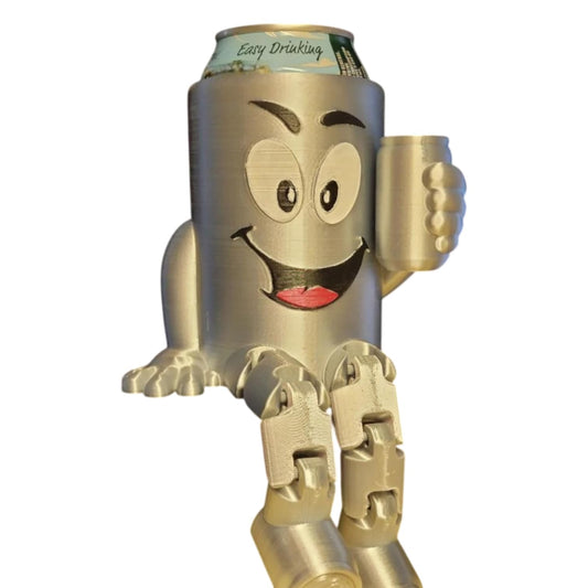 Drinking Buddy Can Holder with Articulated Legs & Smiley Face – Funny 3D Printed Drink Sleeve for 12oz Cans – 3D Printed in Canada