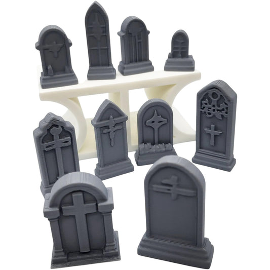 Miniature Tombstone Set – 10-Piece Graveyard Terrain Accessory for Tabletop RPGs, Dioramas & Halloween Displays – 3D Printed in Canada