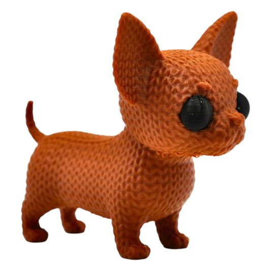Knitted Chihuahua Figurine – Faux-Plush Big-Eyed Dog Sculpture with Cozy Yarn Texture – 3D Printed in Canada
