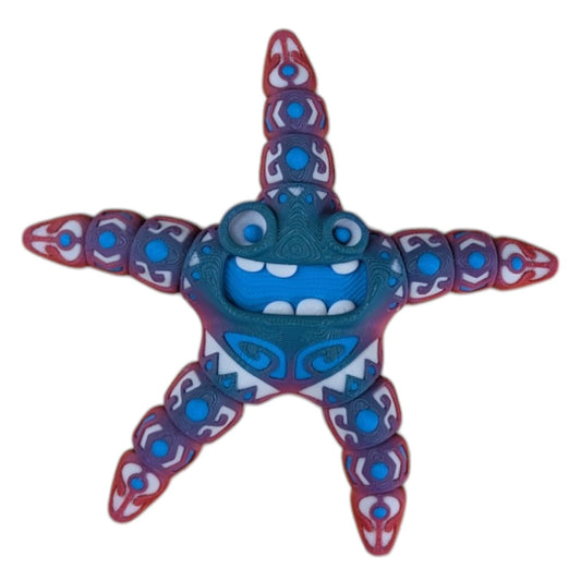 Articulated Tattooed Starfish Figurine – Ocean-Themed Desk Fidget for Teens & Adults – Stress Relief & Collectible – 3D Printed in Canada