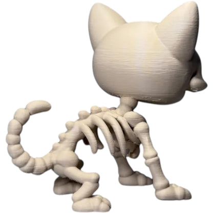Chibi Skeleton Cat Figurine – Cute Creepy Undead Feline Collectible for Gothic Shelf or Desk Décor – 3D Printed in Canada