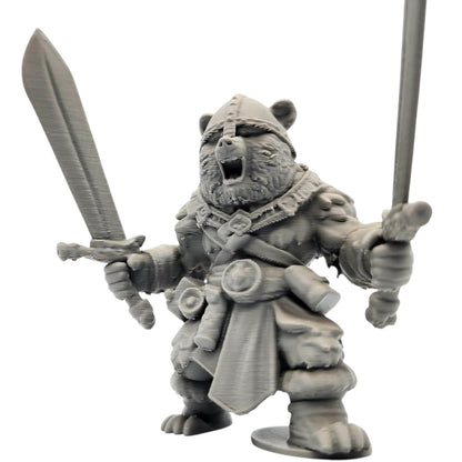 The Bearserker Figurine – Dual-Wielding Berserker Bear Warrior Miniature – Battle-Ready Fantasy Figurine for Painting & Display – 3D Printed in Canada