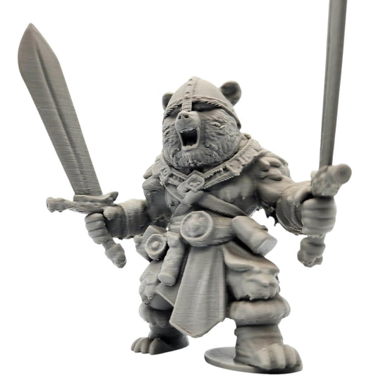 The Bearserker Figurine – Dual-Wielding Berserker Bear Warrior Miniature – Battle-Ready Fantasy Figurine for Painting & Display – 3D Printed in Canada