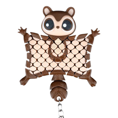 Merle the Flying Squirrel Fidget Keychain – Flexible Articulated Mesh Animal Figurine for Stress Relief & Bag Charm – Cute 3D Printed Squirrel Accessory – 3D Printed in Canada