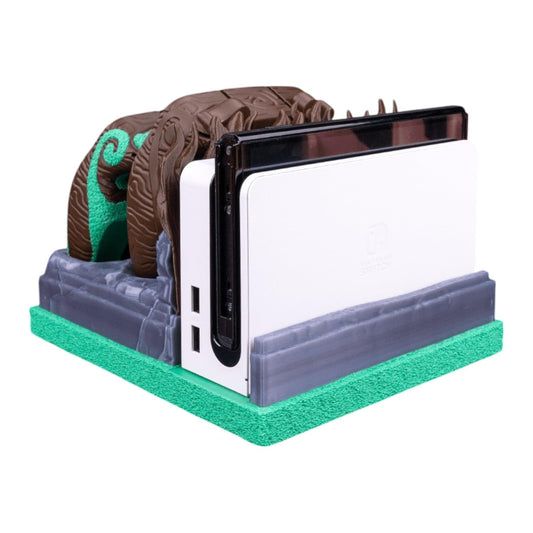Mossy Shrine Dock Cover & Controller Holder – Fantasy Temple-Themed Organizer for Switch Console & Controller – 3D Printed in Canada