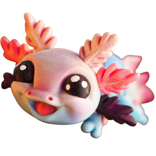 Set of 3 Articulated Baby Axolotl Figurines – Rainbow Gradient Cute Desk Pets & Fidget Collectibles – 3D Printed in Canada