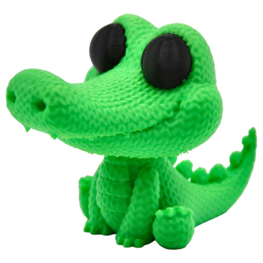 Knitted Alligator Figurine – Faux-Yarn Crocodile-Style Reptile with Big Eyes & Textured Tail – 3D Printed in Canada