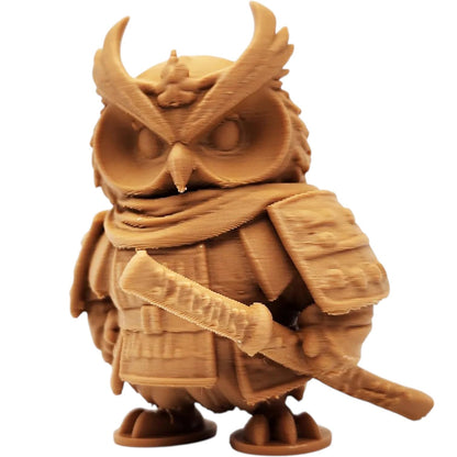 The Samurai Owl Figurine – Fantasy Owl in Katana Armor with Warrior Helm – Owls & Dragons Collection – Paintable Miniature Sculpture – 3D Printed in Canada