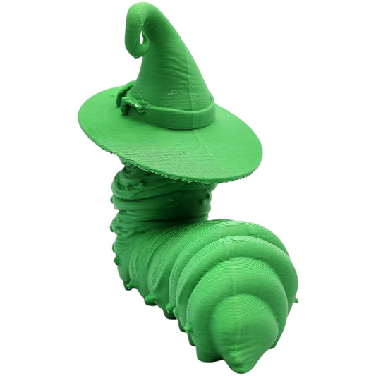 Caterpillar Witch Figurine – Cute Fantasy Bug Sculpture with Wizard Hat for Fairy Garden, Halloween Display, or Shelf Decor – 3D Printed in Canada