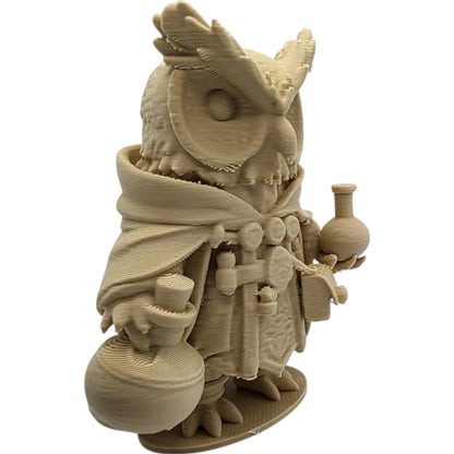 Owl Alchemist Figurine with Cloak & Potion Bottles – Magical Desktop Collectible – 3D Printed in Canada
