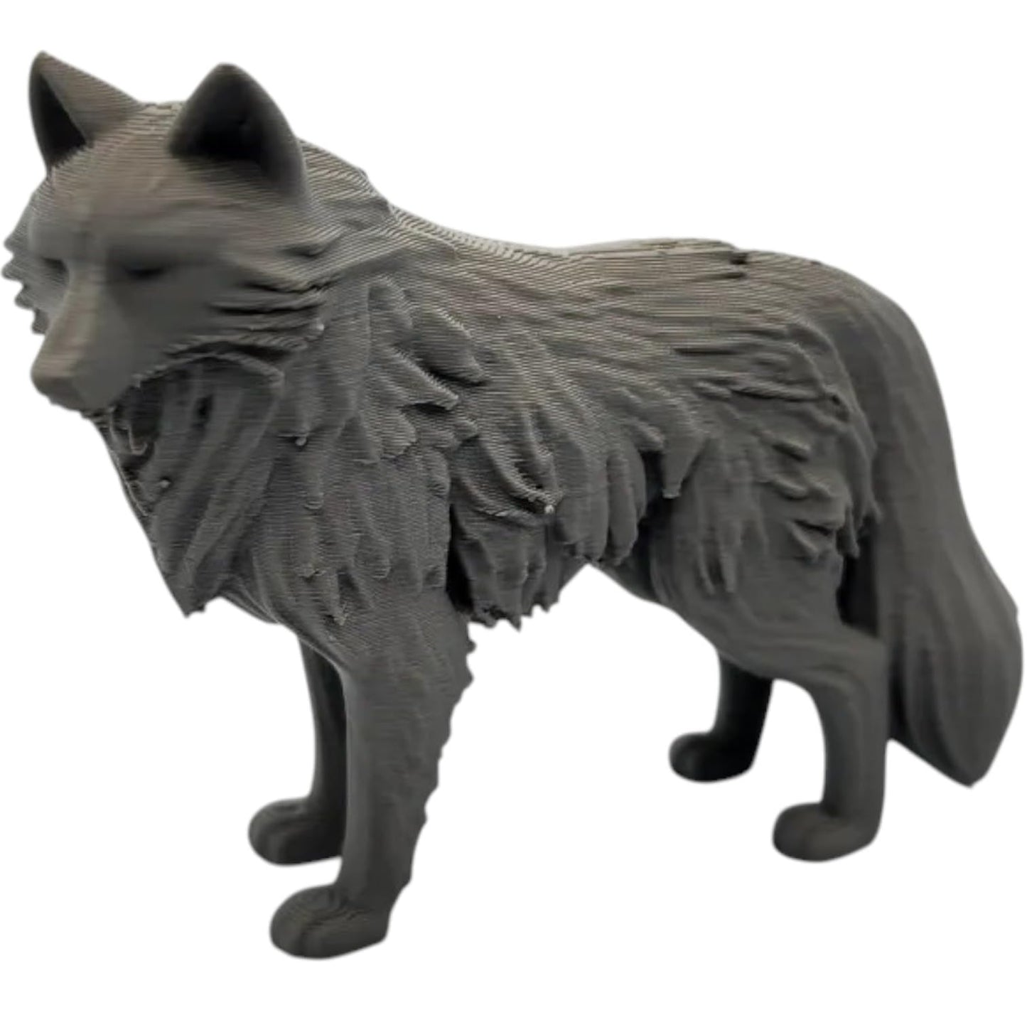 Fluffy Timberwolf Figurine – 3D Printed Forest Wolf Statue for Nature Décor & Wildlife Enthusiasts – 3D Printed in Canada