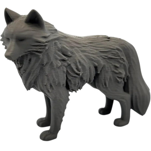 Fluffy Timberwolf Figurine – 3D Printed Forest Wolf Statue for Nature Décor & Wildlife Enthusiasts – 3D Printed in Canada