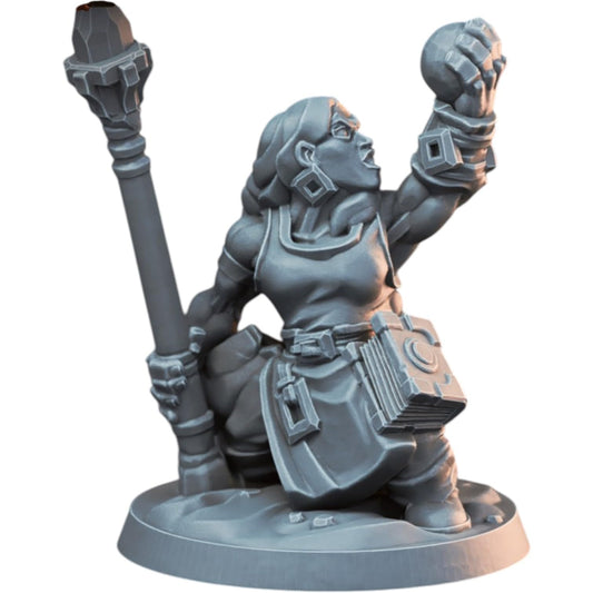 Female Dwarf Arcane Mage with Staff & Spellbook Miniature for Fantasy Tabletop RPG, Wargaming Armies & Collector Displays – 3D Printed in Canada