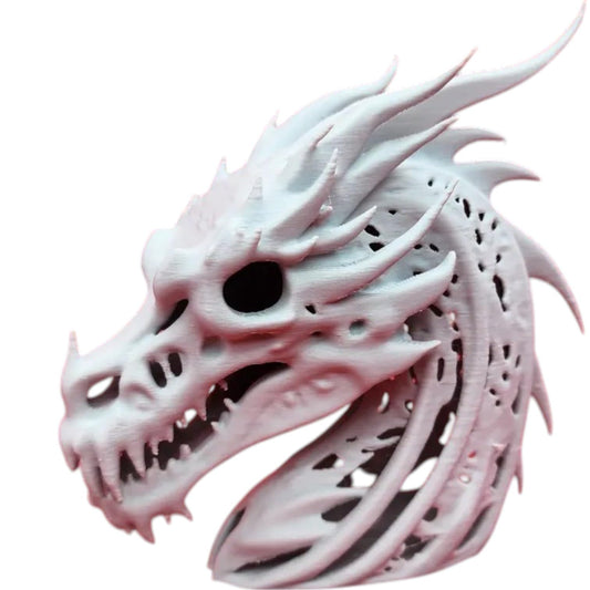 Skeletal Dragon Head Sculpture – Gothic Undead Fantasy Bust with Hollow Eyes, Spinal Detailing & Open Jaw – Bone Dragon Decor – 3D Printed in Canada