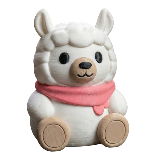 Llama Bear Figurine with Pink Scarf – Adorable Animal Decor, Desk Companion & Kawaii Collectible for Teens & Adults – 3D Printed in Canada