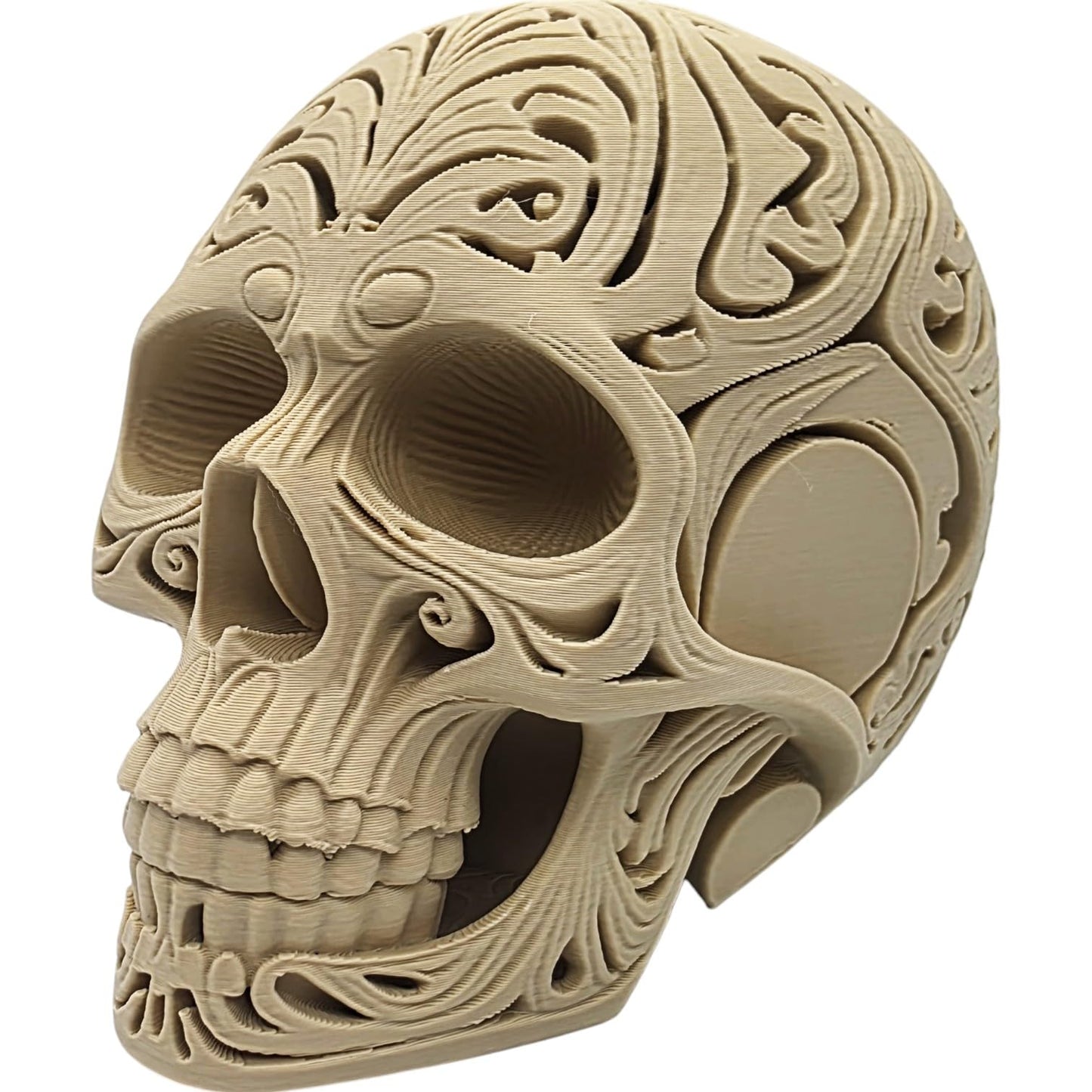 Ornately Carved Skull Figurine – Gothic Decorative Skull Statue, Intricate Halloween Décor or Collectible – 3D Printed in Canada