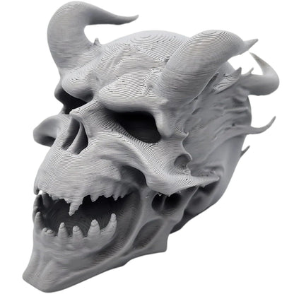 Screaming Demon Skull of Fire – Horned Fantasy Skull Prop for Gothic Decor, Tabletop RPGs, Horror Dioramas & Halloween Displays – 3D Printed in Canada