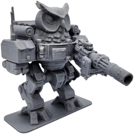 Owl Mechwarrior Figurine – 3D Printed Armored Owl Robot Statue for Sci-Fi Shelf Display, Tabletop Games, or Collector Gifts – 3D Printed in Canada