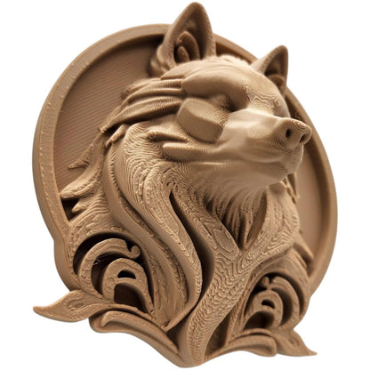 Wolf Relief Sculpture Wall Art – 3D Printed Woodland Animal Head with Ornamental Frame, No Supports – 3D Printed in Canada