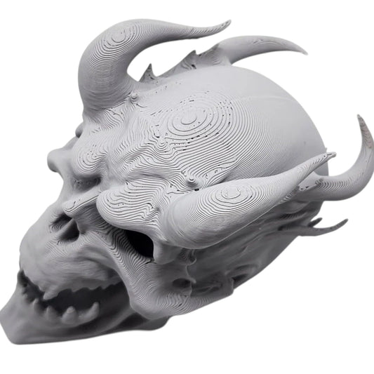 Screaming Demon Skull of Fire – Horned Fantasy Skull Prop for Gothic Decor, Tabletop RPGs, Horror Dioramas & Halloween Displays – 3D Printed in Canada
