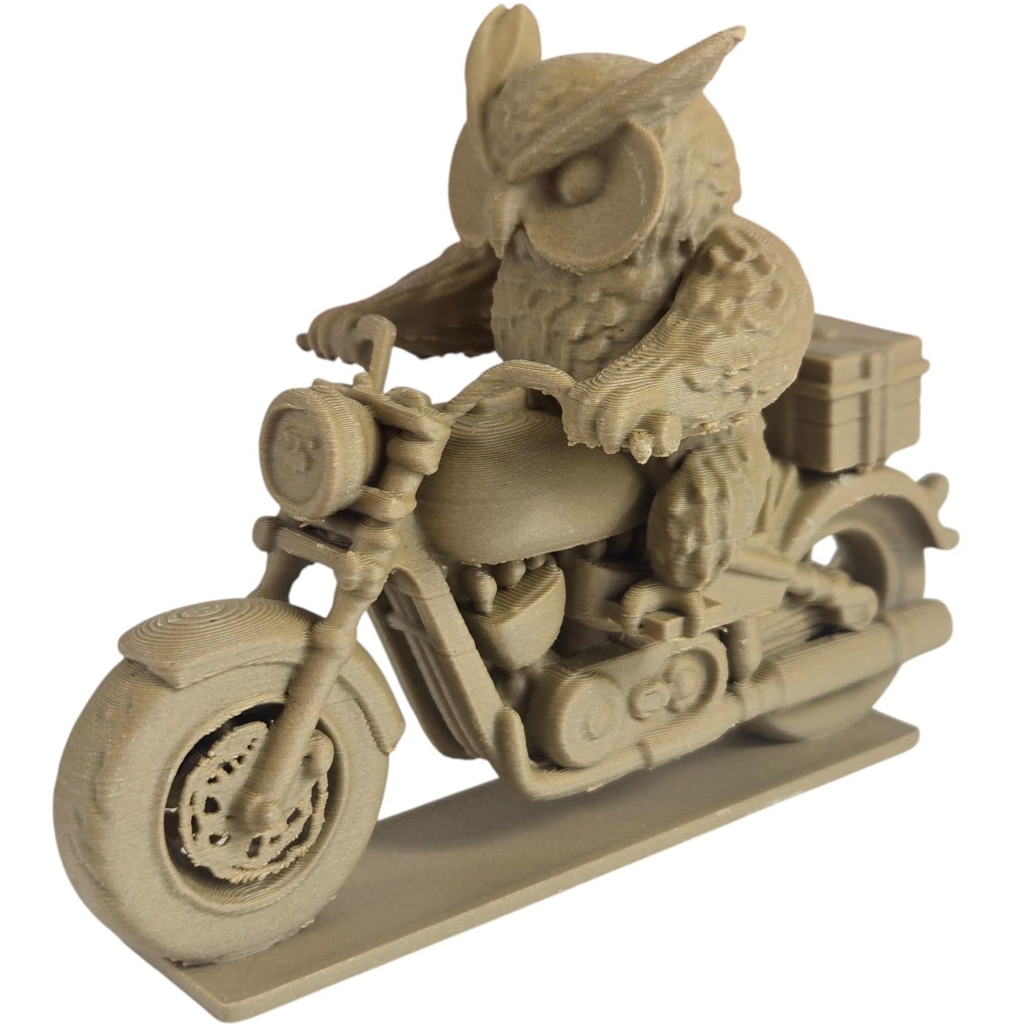 Night Biker Owl Figurine – Fantasy Motorcycle Statue – Badass Desk Ornament or Painting Miniature – Unique Owl on Bike Model – 3D Printed in Canada