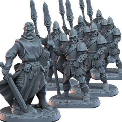 Set of 7 RPG Miniatures – Medieval Guards & Bearded Sword Knight for Fantasy Tabletop Battles & Painting – 3D Printed in Canada