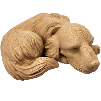 Sleeping Dog Figurine with Fur Texture – Wood-Style 3D Printed Pet Memorial or Shelf Décor Sculpture – 3D Printed in Canada