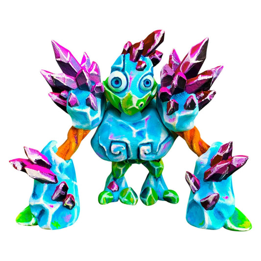 Crystal Golem Collectible Figurine – Fantasy Elemental Figure with Bright Crystals for Desk Display, Shelf Decor & Fidget Play – 3D Printed in Canada