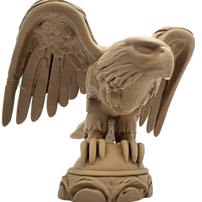 Bird of Prey Figurine with Folded Wings – Wood-Style 3D Printed Raptor Statue for Shelf or Desk Display – 3D Printed in Canada