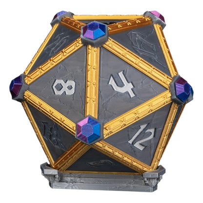 Dwarven D20 Dice Planter – Fantasy Stone & Gold-Themed Succulent Pot for Desk or Shelf – 3D Printed in Canada