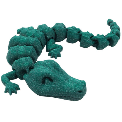 Articulated Alligator Fidget Figurine – Flexible Gator Toy for Desk, Display & Stress Relief – Glitter Green Collectible for Teens & Adults – 3D Printed in Canada