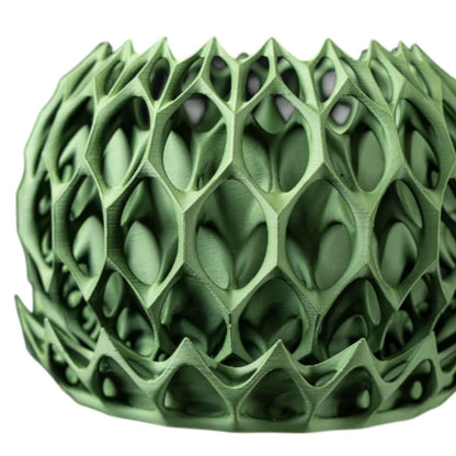 Sculptural Green Planter Pot with Interwoven Exoskeleton Design – Artistic Indoor Container for Succulents & Small Houseplants – 3D Printed in Canada