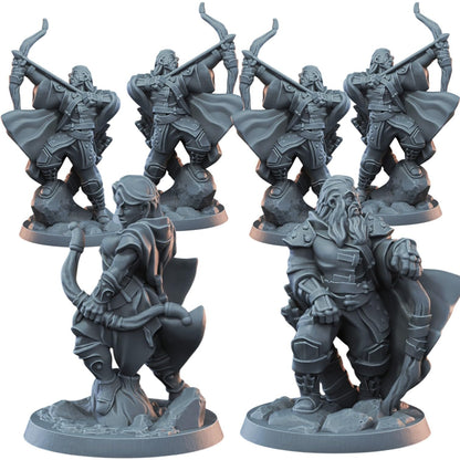 Archer Warband – Set of 6 Fantasy Bowmen Miniatures for Tabletop Battles, RPG Campaigns & Painting – 3D Printed in Canada