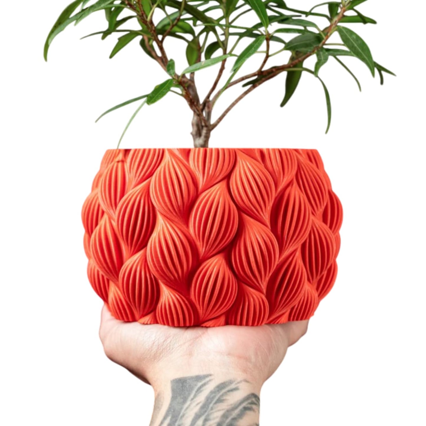 Textured Planter Pot with Flowing Leaf Pattern – Sculptural Indoor Plant Container for Succulents & Home Decor – 3D Printed in Canada