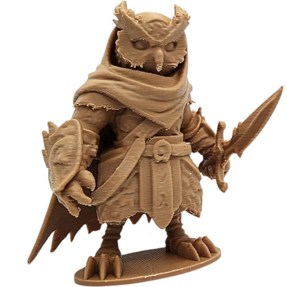 Shadow Warrior Owl Figurine – Stealth Owl Assassin Miniature with Blade & Tattered Cloak – RPG & Display Model for Painting – 3D Printed in Canada
