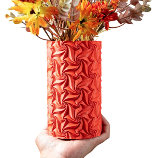 Swirl Flower Vase – Geometric Spiral Design for Faux Flowers, Dried Bouquets or Modern Decor Accents – Decorative Cylinder Vase for Home or Office – 3D Printed in Canada