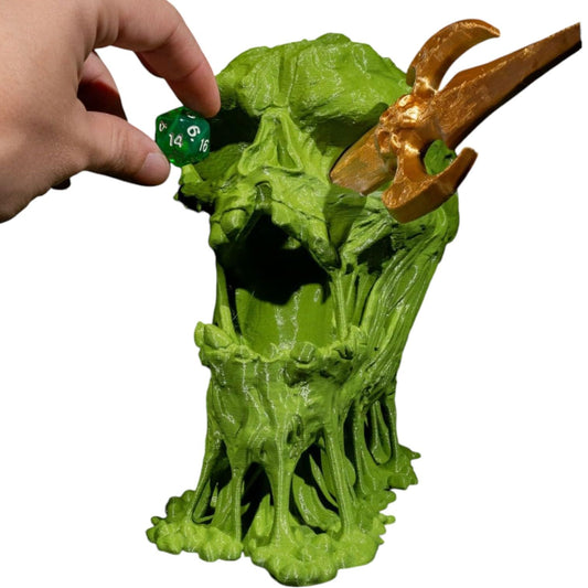 Blind Decadence Dice Tower for DND, Pathfinder, Tabletop RPGs – Slime Skull Sculpture Dice Roller – Fantasy Horror Gaming Accessory – 3D Printed in Canada