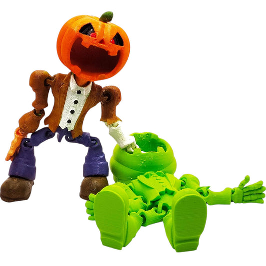 3D Printed Halloween Pumpkin Zombie Figurine – Articulated Undead DIY Paint Model for Horror Fans, Shelf Décor & Gifts – 3D Printed in Canada