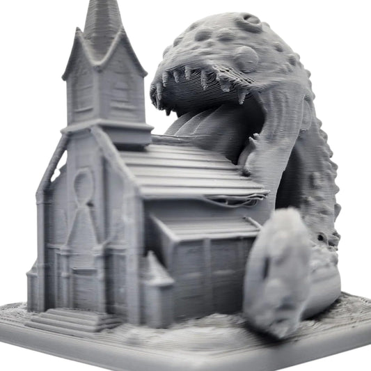 Cosmic Horror Devouring Church Miniature – Eldritch Beast Scene for Tabletop Terrain, Dioramas & Lovecraftian Display – 3D Printed in Canada