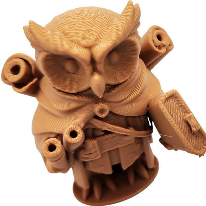 The Scholar Owl Figurine – Fantasy Owl with Scrolls, Satchels & Books – Owls & Dragons Collection – Paintable Academic Sculpture – 3D Printed in Canada