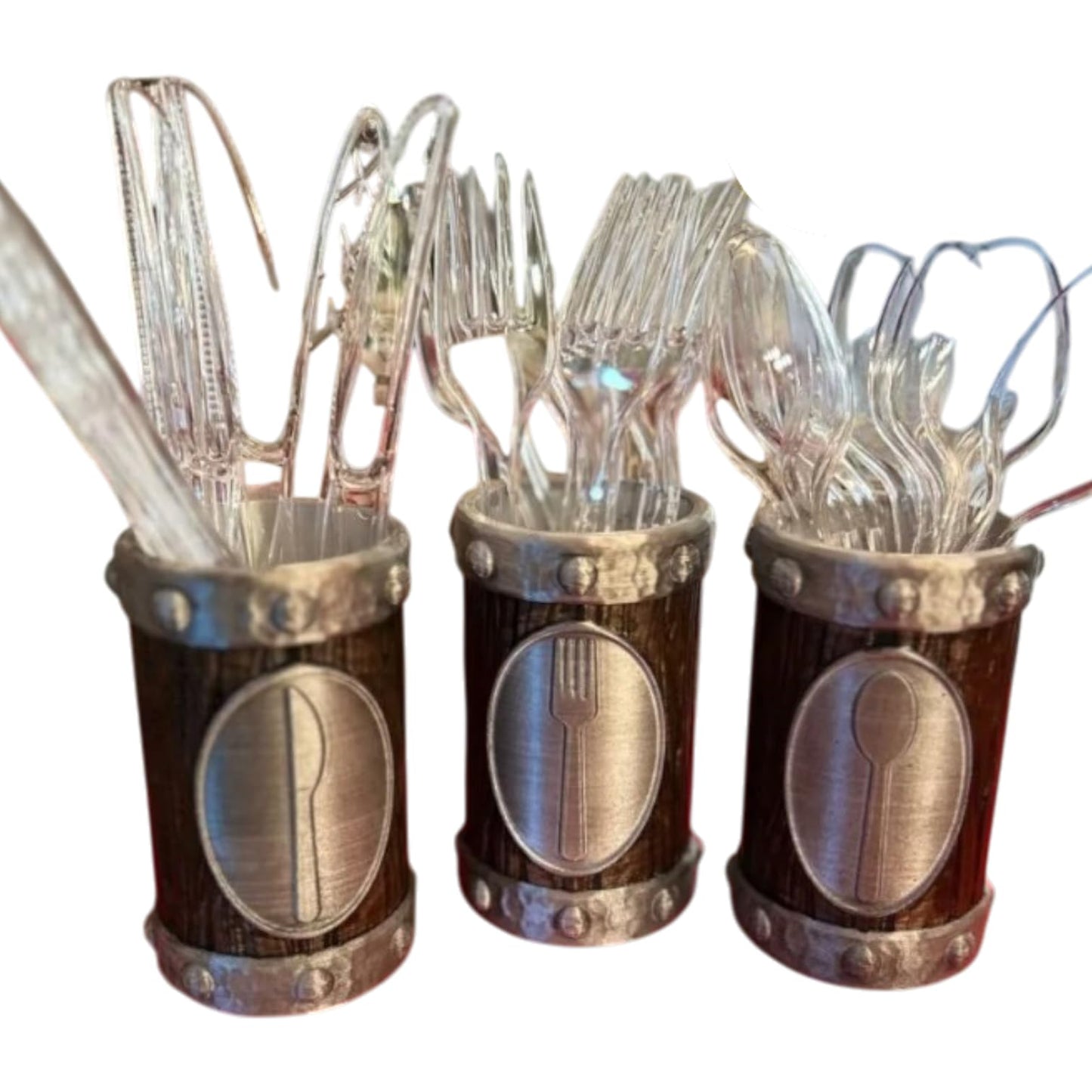 Rustic Wood Silverware Holders Set – Medieval-Inspired Utensil Organizers for Parties, Kitchens & Buffets – 3D Printed in Canada