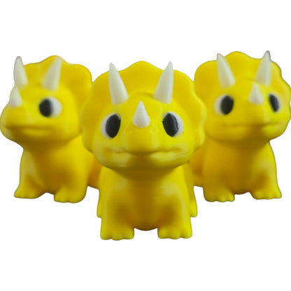 Mini Triceratops Figurines Pack of 3 | Cute Yellow Dinosaur Models for Desk Décor, Collecting & Painting – 3D Printed in Canada