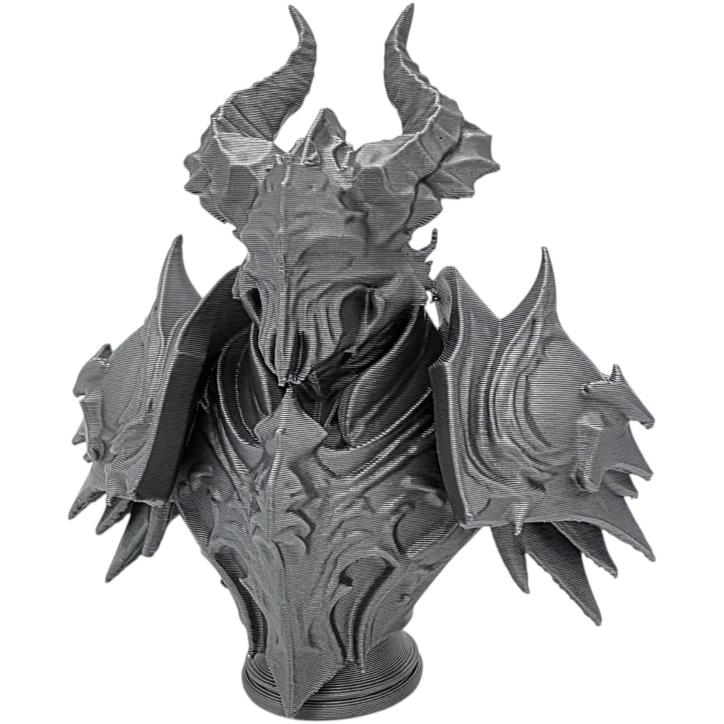 Demonic Armor Bust Display – Spiked Fantasy Helmet & Shoulder Armor Figurine for Display, Dioramas, or RPG Worldbuilding – 3D Printed in Canada