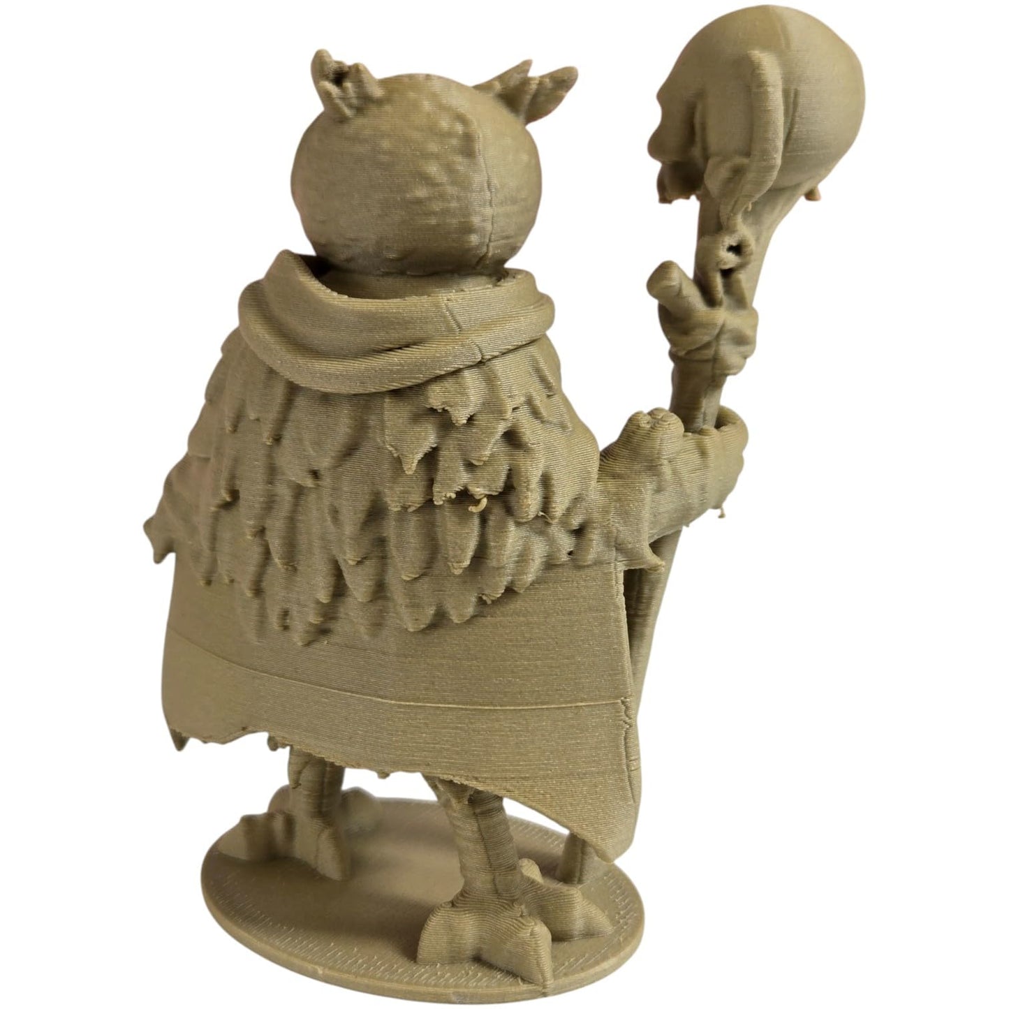 The Necromancer Owl Figurine – Dark Fantasy Owl with Skull Staff & Ritual Cloak – Owls & Dragons Collection – Paintable Display Miniature – 3D Printed in Canada