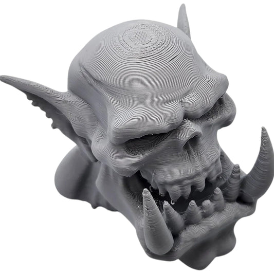 Ogre Skull Figurine with Oversized Tusks – Fantasy Goblin Decor for Desk or Shelf Display – Gothic Monster Skull Ornament – 3D Printed in Canada