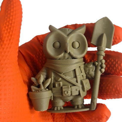 The Botanist Owl Figurine – Fantasy Owl Statue with Garden Tools & Plant Pot – Owls & Dragons Collection – for Painting, Display, or Gifting – 3D Printed in Canada