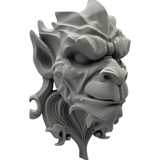 Smiling Gargoyle Face Wall Sculpture – Gothic Monster Decor for Home or Garden Wall Mount – Intricate Fantasy Creature Mask for Horror Enthusiasts – 3D Printed in Canada